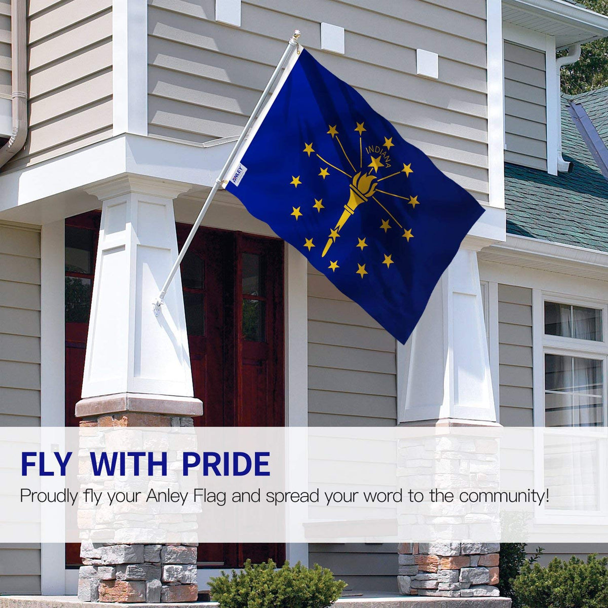 Anley Indiana flag with canvas header and brass grommets for sturdy mounting