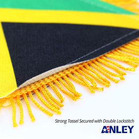 Anley Jamaica fringed flag dual sided displays bright color from both directions.