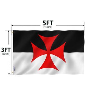 Anley flag on porch, vivid Knights Templar colors outdoors