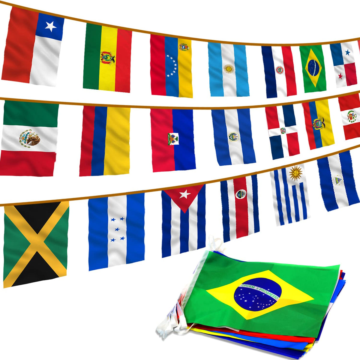 Anley Latin America flags banner display for events and celebrations.