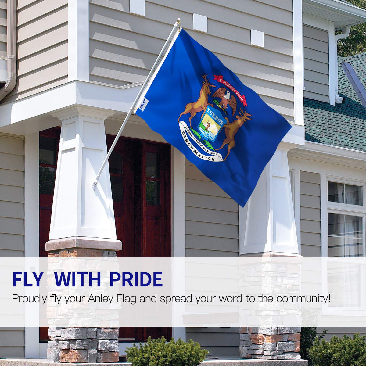 Anley Michigan State flag featuring a canvas header for sturdy mounting