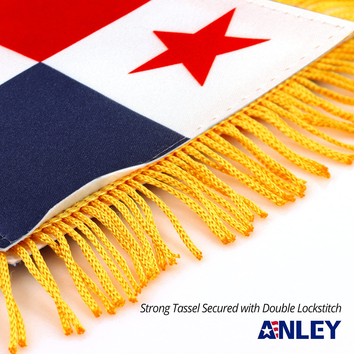 Anley Panama fringy flag back view showing double-sided print for consistent color