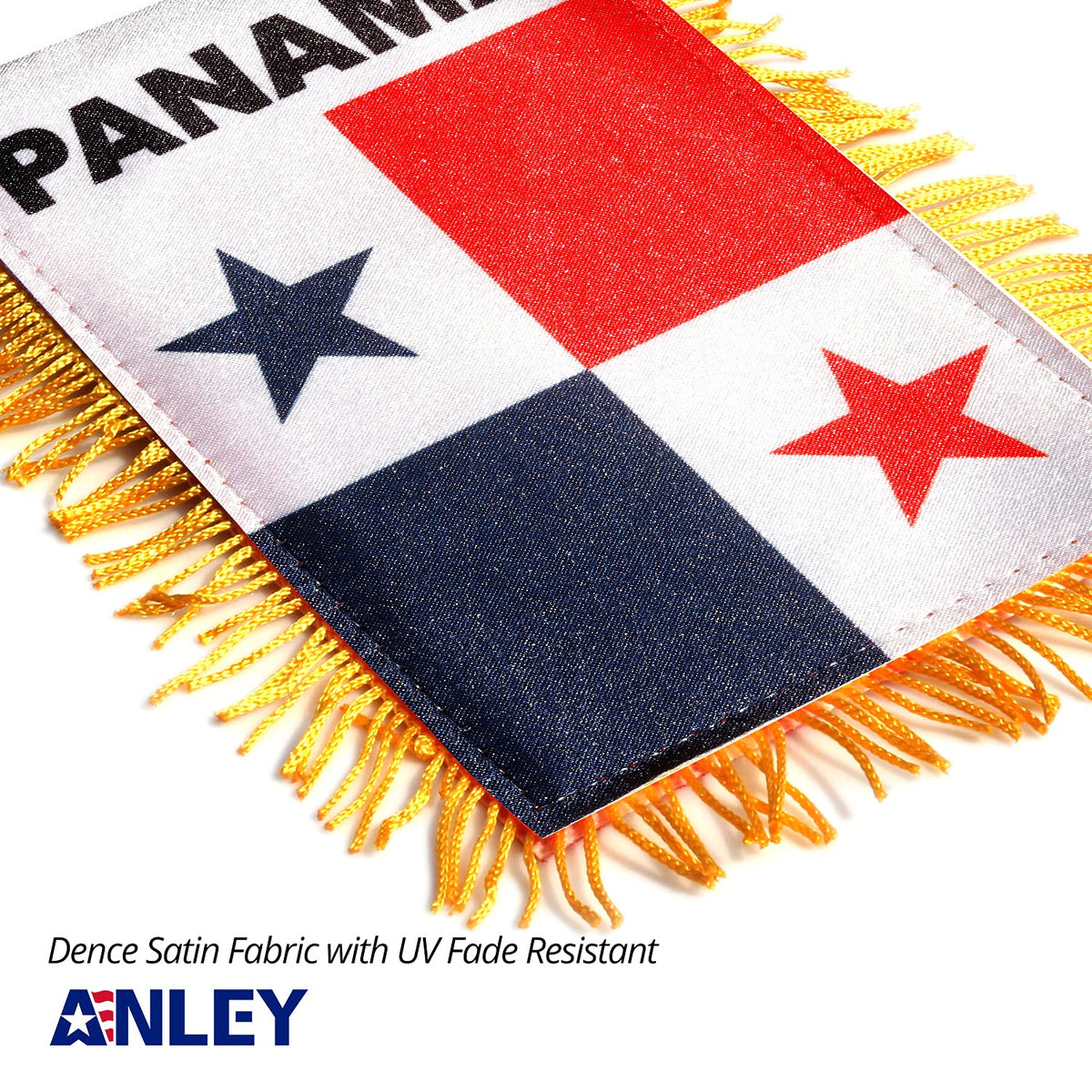 Double-sided print on Anley Panama fringy flag maintains bright colors from both sides