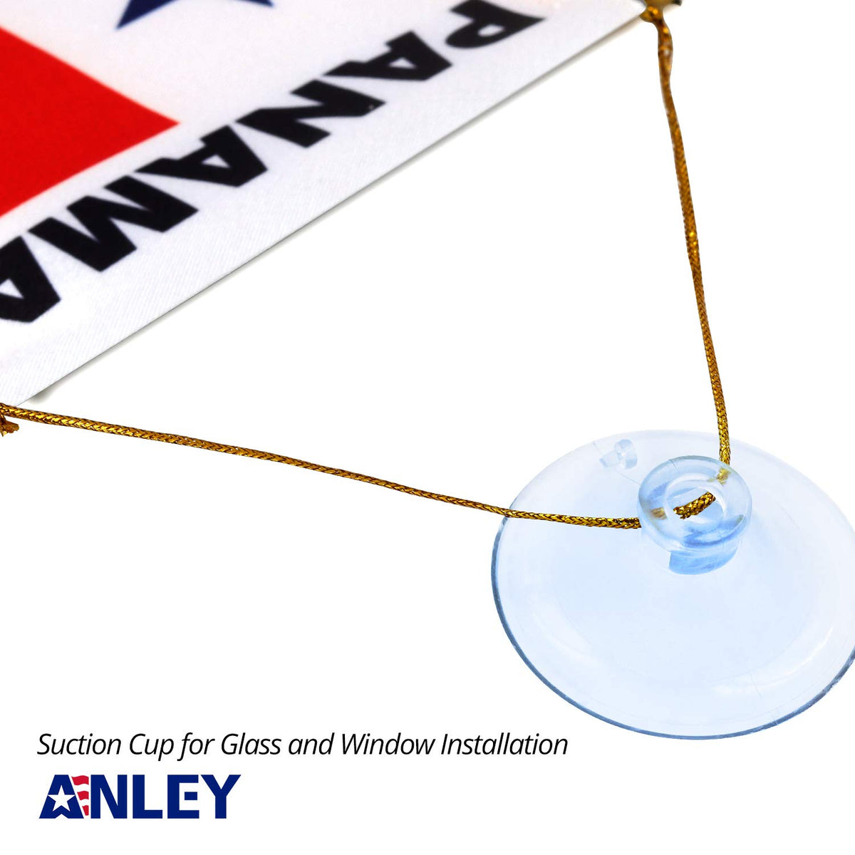 Anley Panama fringy flag with suction hanger for easy mounting on glass