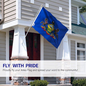 Anley Pennsylvania flag showcases canvas header for durable hanging and quick setup.
