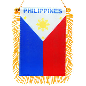 Anley Philippines fringy window flag overview with bright double-sided color for car display.