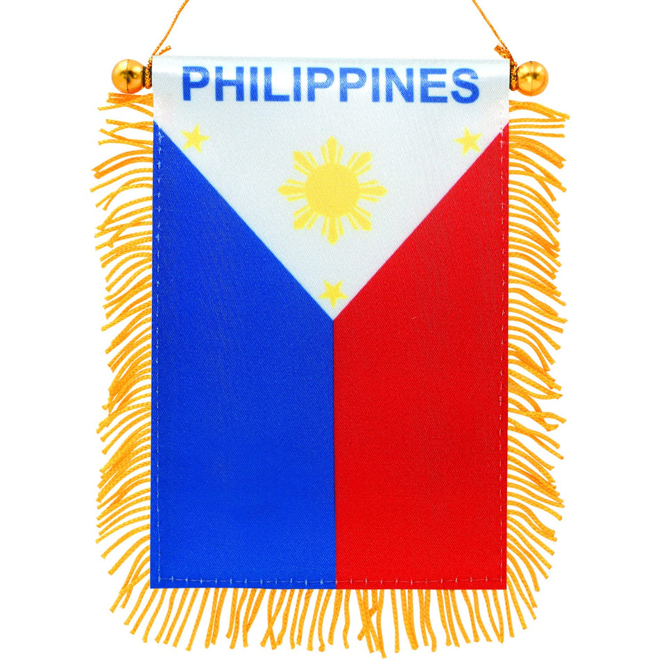 Anley Philippines fringy window flag overview with bright double-sided color for car display.
