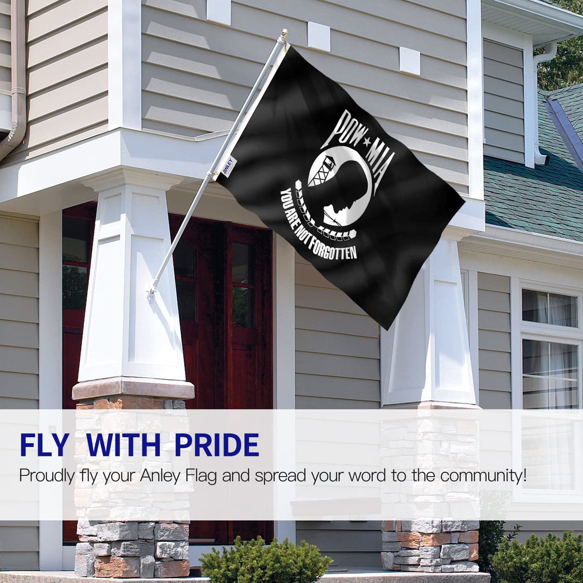 Anley POW MIA flag canvas header close-up highlighting sturdy build