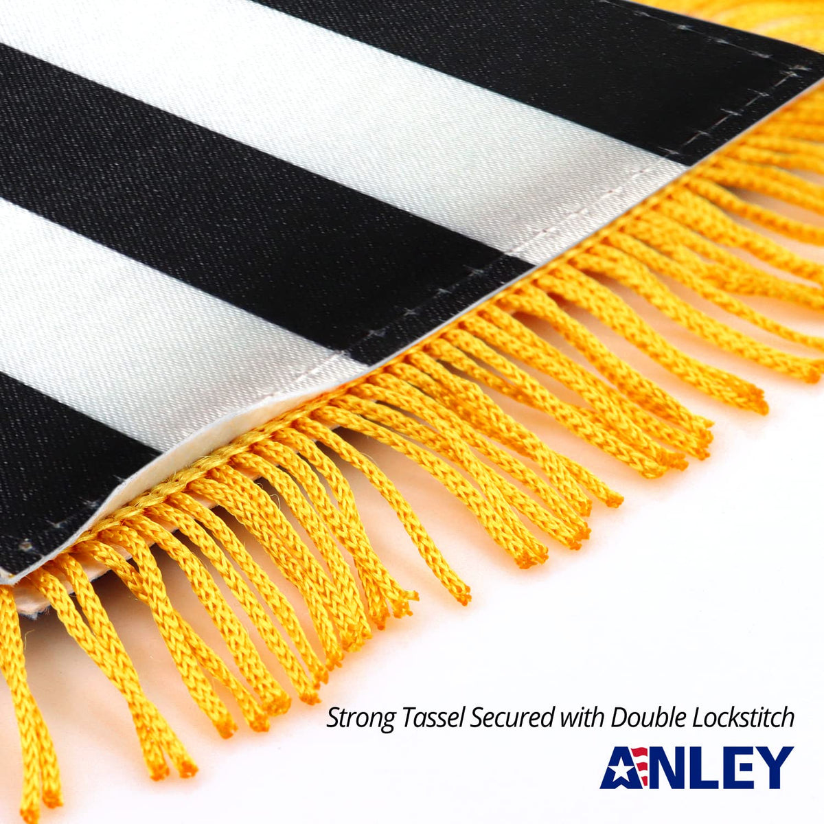 Close-up of premium double stitching on Anley fringed Puerto Rico flag.