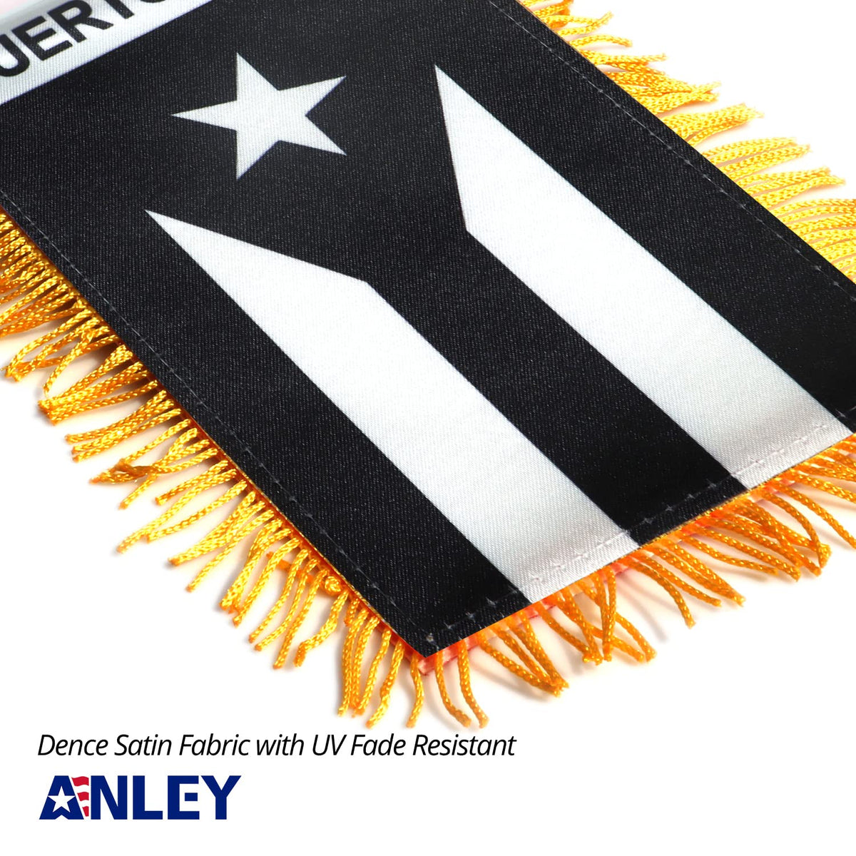 Anley flag with suction hanger in use on a windshield.
