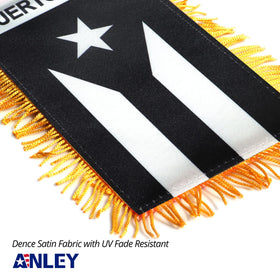 Anley flag with suction hanger in use on a windshield.