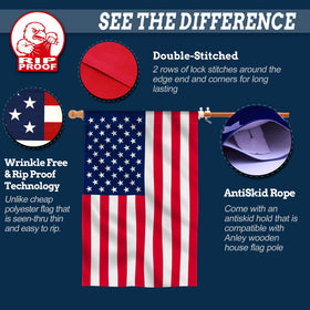 Anley Rip-Proof Flag 28x40 pole sleeve ready design enables quick mounting.