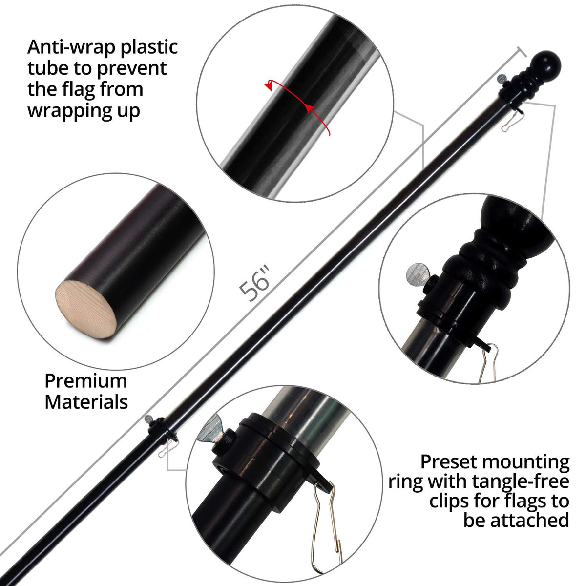 ANLEY adjustable bottom clip fits most sleeved flags for a secure hold.
