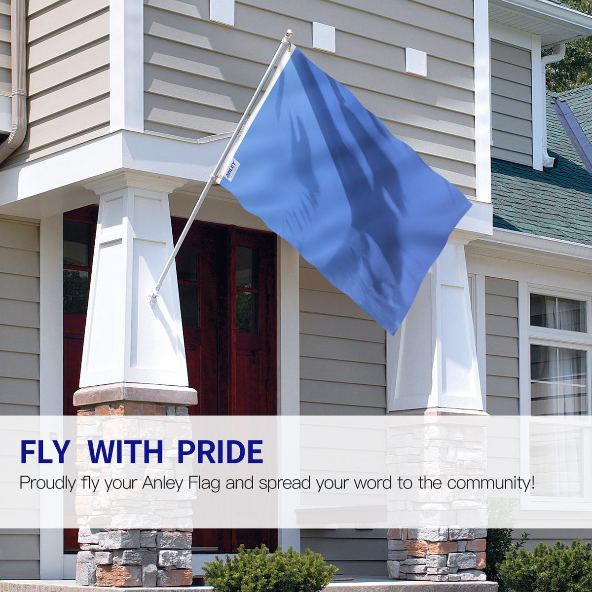 Anley solid blue flag with canvas header for outdoor durability