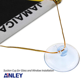 Anley suction cup rearview flag for quick, secure vehicle mounting.