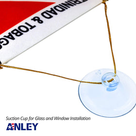 Anley flag with suction hanger mounts easily to rear-view mirror.