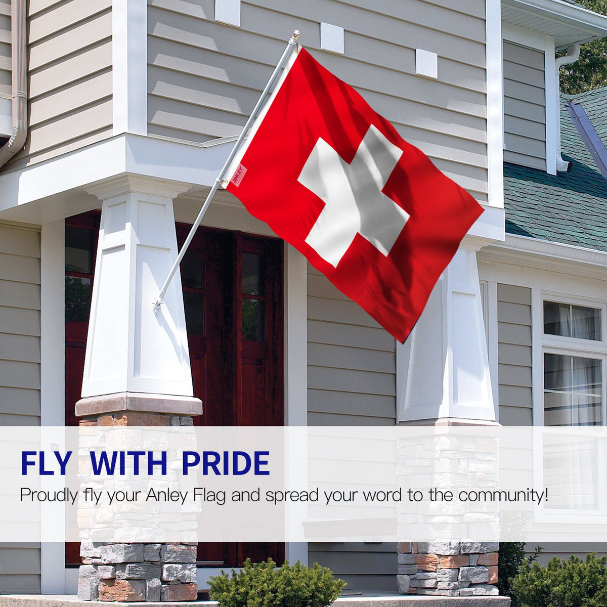 Anley Switzerland flag 3x5 canvas header close-up showing durable construction.