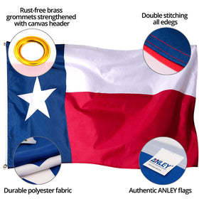 Anley Texas flag 3x5 with double-stitched edges ensures lasting wear.