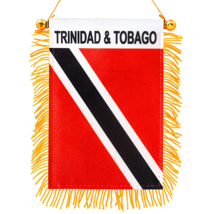 Anley Trinidad and Tobago fringed window flag with durable double stitching for car or home display.