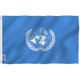 Anley United Nations flag in Fly Breeze design fluttering in a gentle breeze.