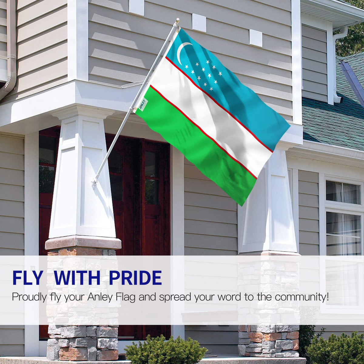 Anley Uzbekistan flag bright colors for eye-catching outdoor decoration.