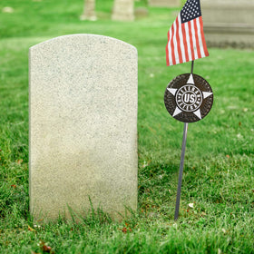 Anley veteran plaque side view emphasizing respectful memorial design.