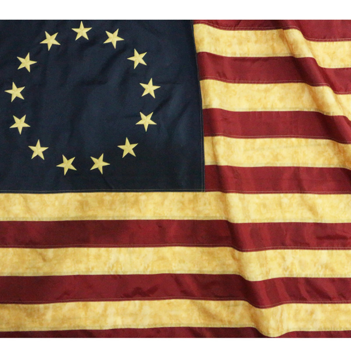 Anley Betsy Ross flag with tea-stained vintage look for outdoor display.