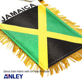 Anley window hanging Jamaica flag for bold home decor.