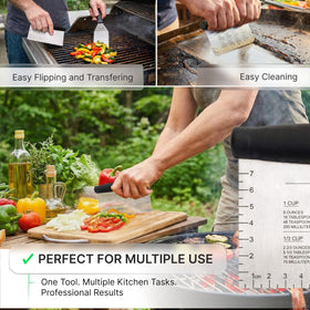 Anmarko cast iron griddle spatula compatible with heavy-duty cooking.