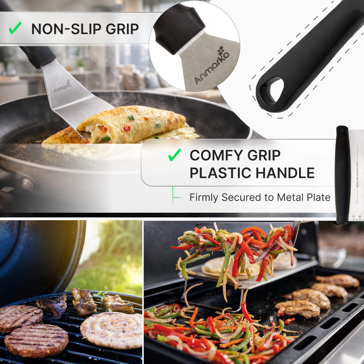 Anmarko hamburger turner ideal for accurate searing and lifting.