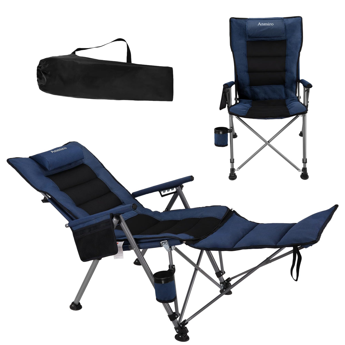 Anmiro 3-in-1 folding chair with detachable footstool for versatile outdoor lounging