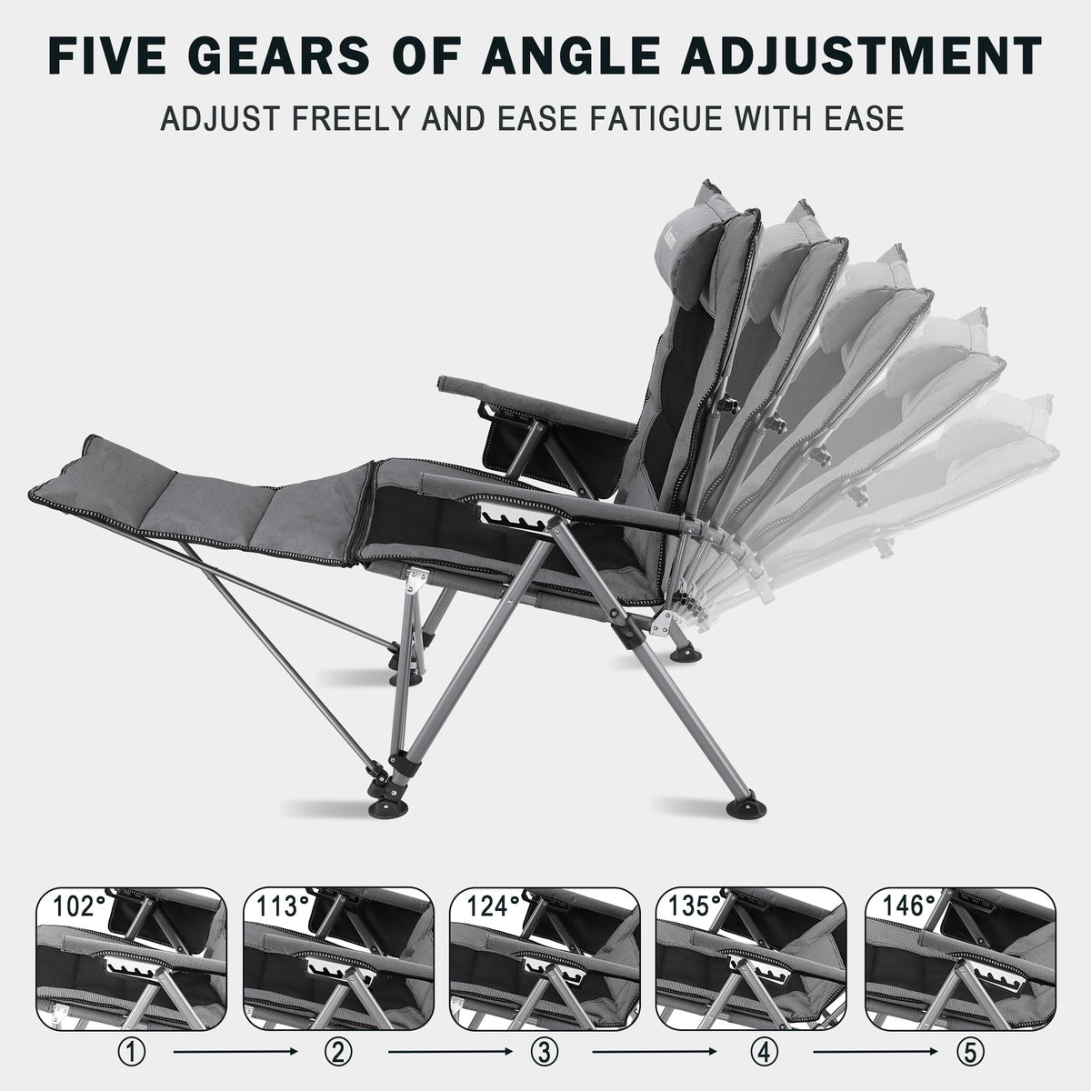 Anmiro folding chair with 5-position backrest for tailored comfort outdoors