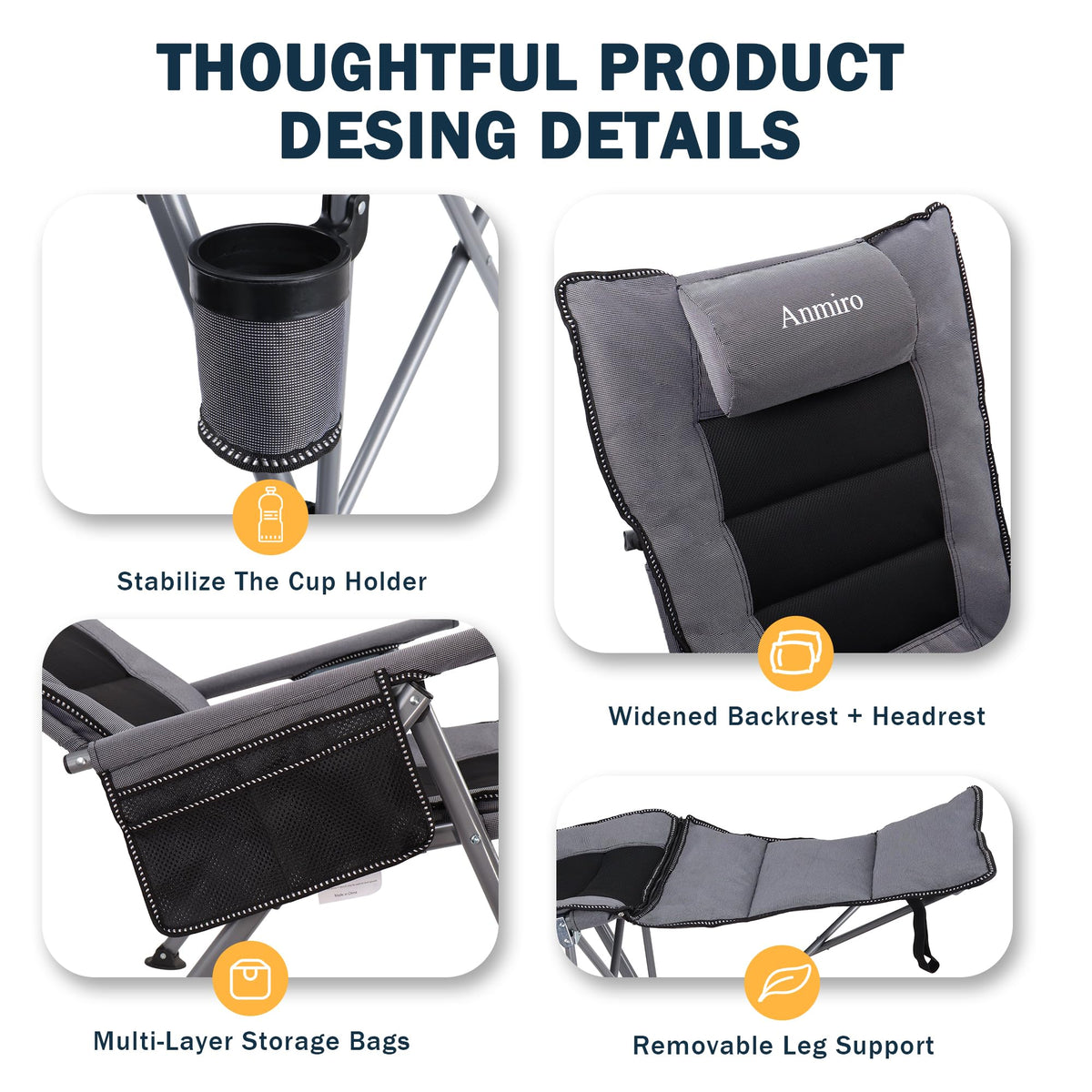 Anmiro folding chair with built-in cup holder for drinks at hand
