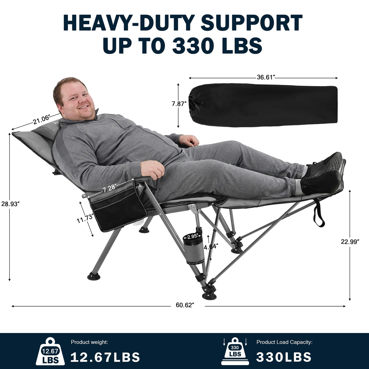 Anmiro folding chair with detachable footstool for full leg support