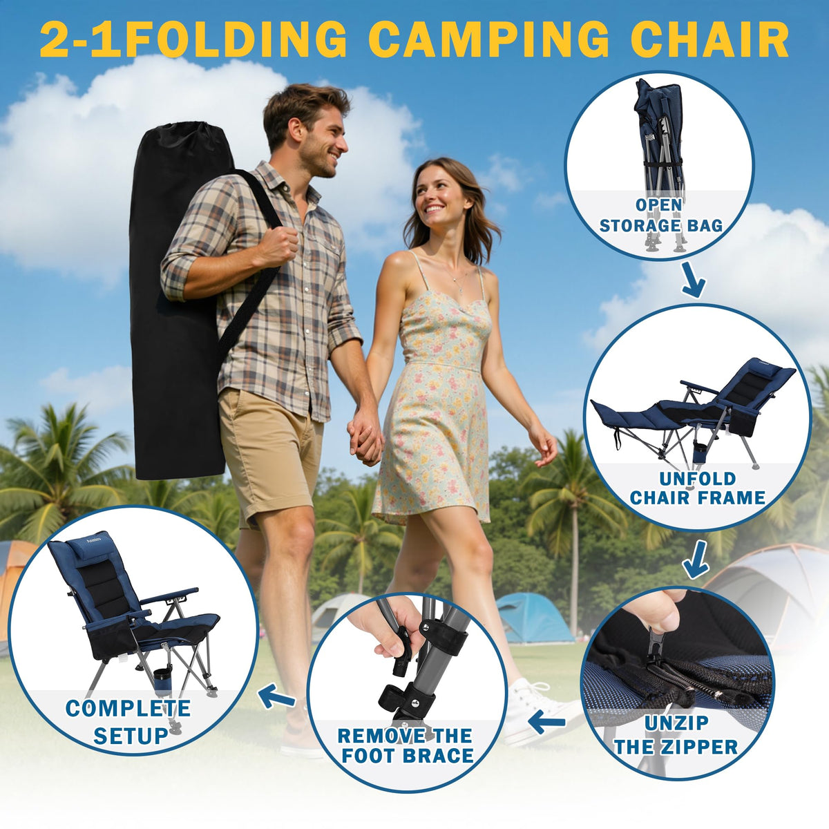 Anmiro chair folded compactly for travel and car storage
