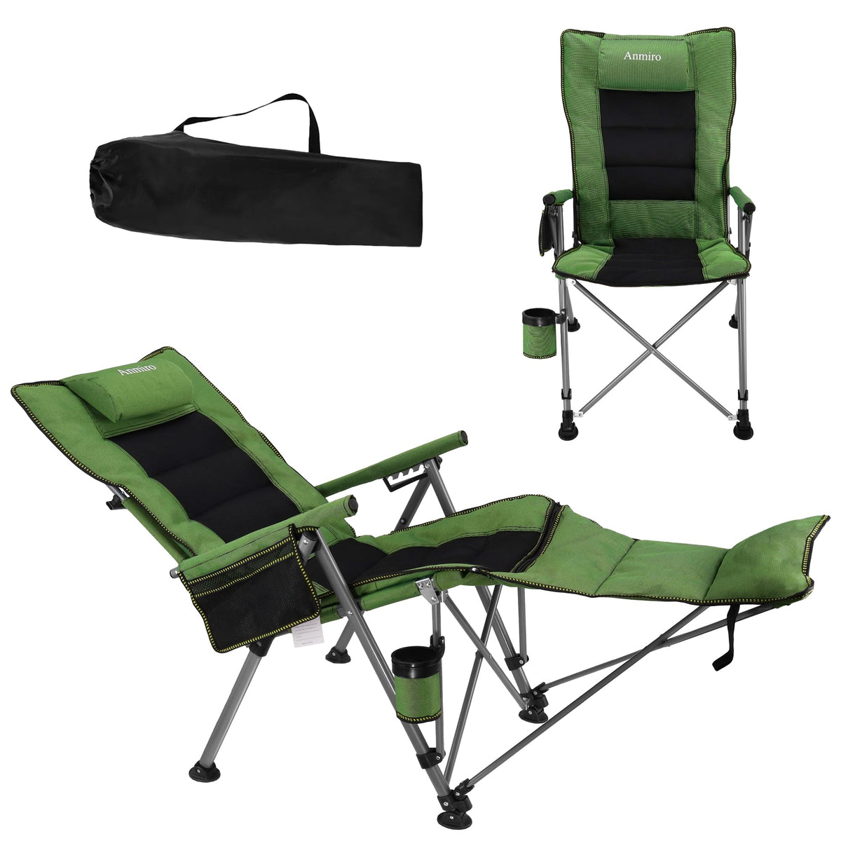 Anmiro folding camping chair front view showcasing sturdy frame for outdoor seating
