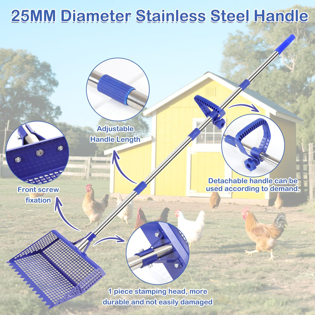 ANNDING Heavy-duty metal rake scoop handles tough terrain and dense waste.