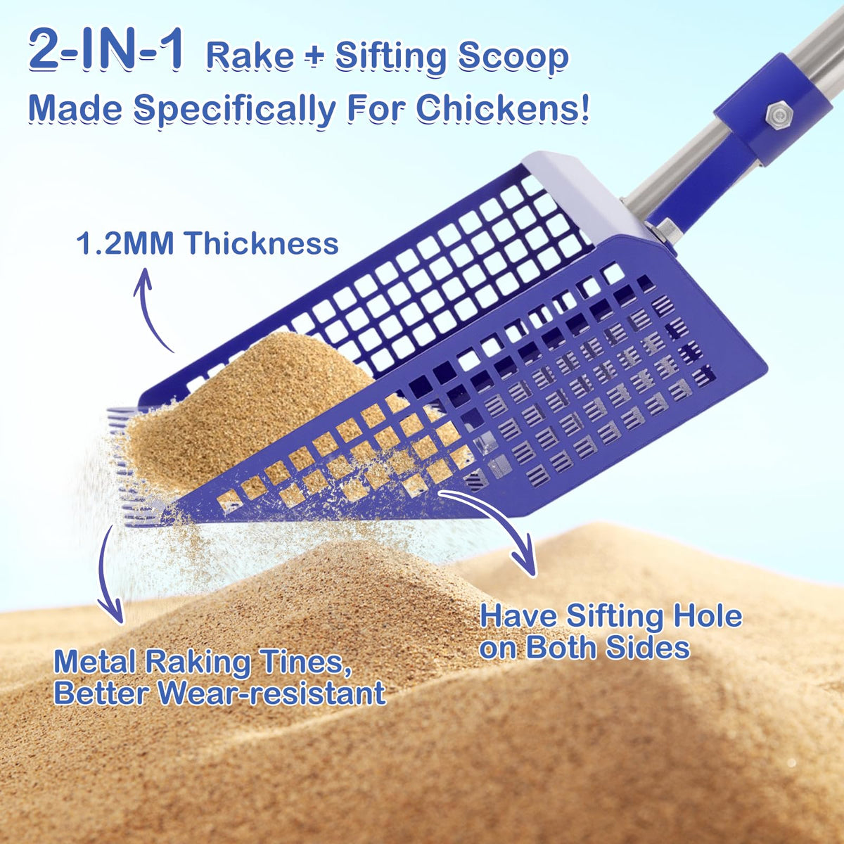 ANNDING Pooper Scooper with long handle and adjustable length for ergonomic use.
