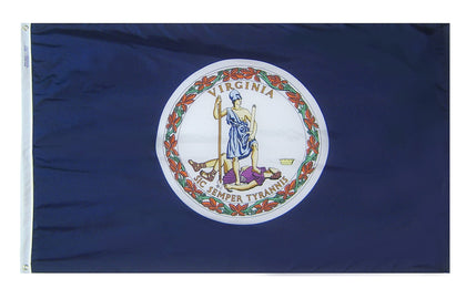 Annin Flagmakers Virginia state flag seal close-up highlights Virtus and Tyranny, symbolizing Virginia pride.