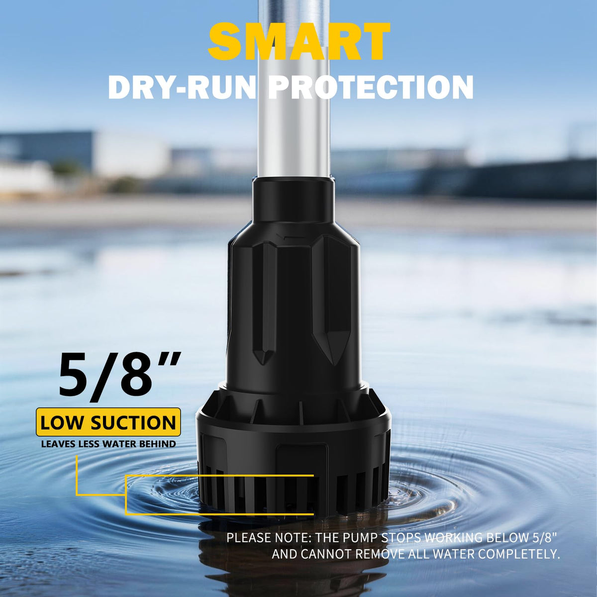 Annlook auto shutoff protects the pump during dry-run and hose kinks.