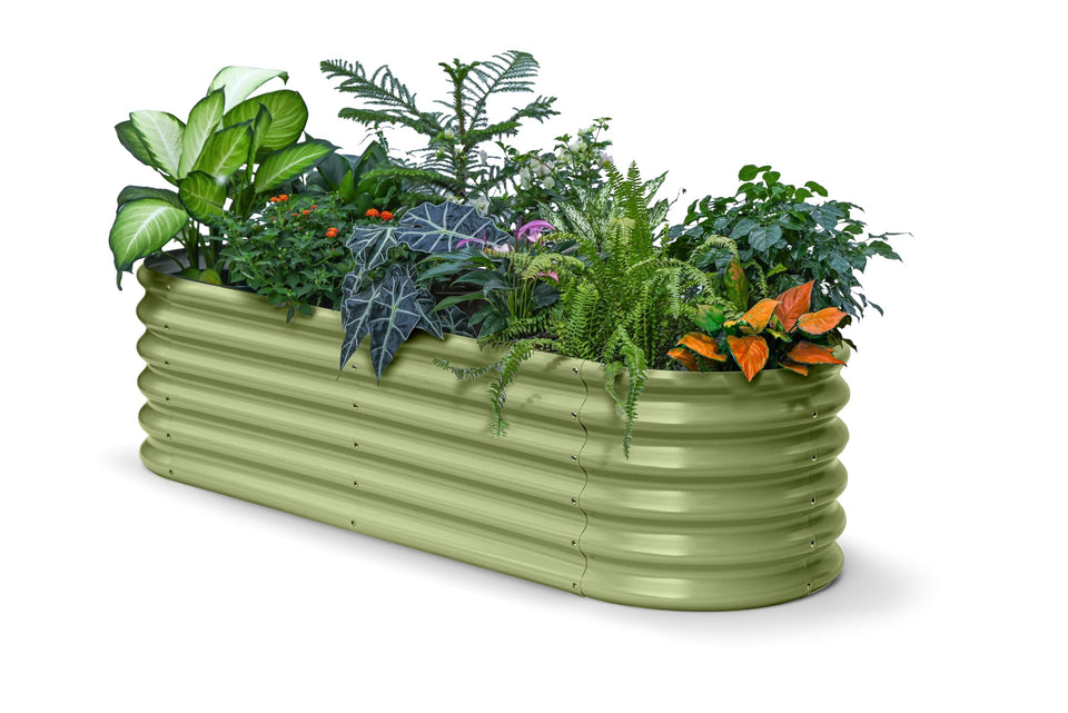 Annoell galvanized raised bed front view, showcasing durable build for outdoor gardening.