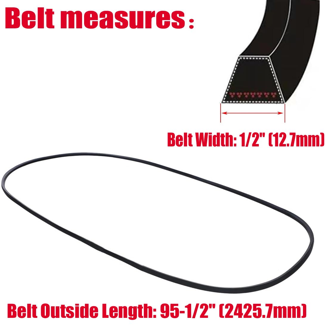 Annolai 144959 deck belt width 1/2 inch shown with precise tension