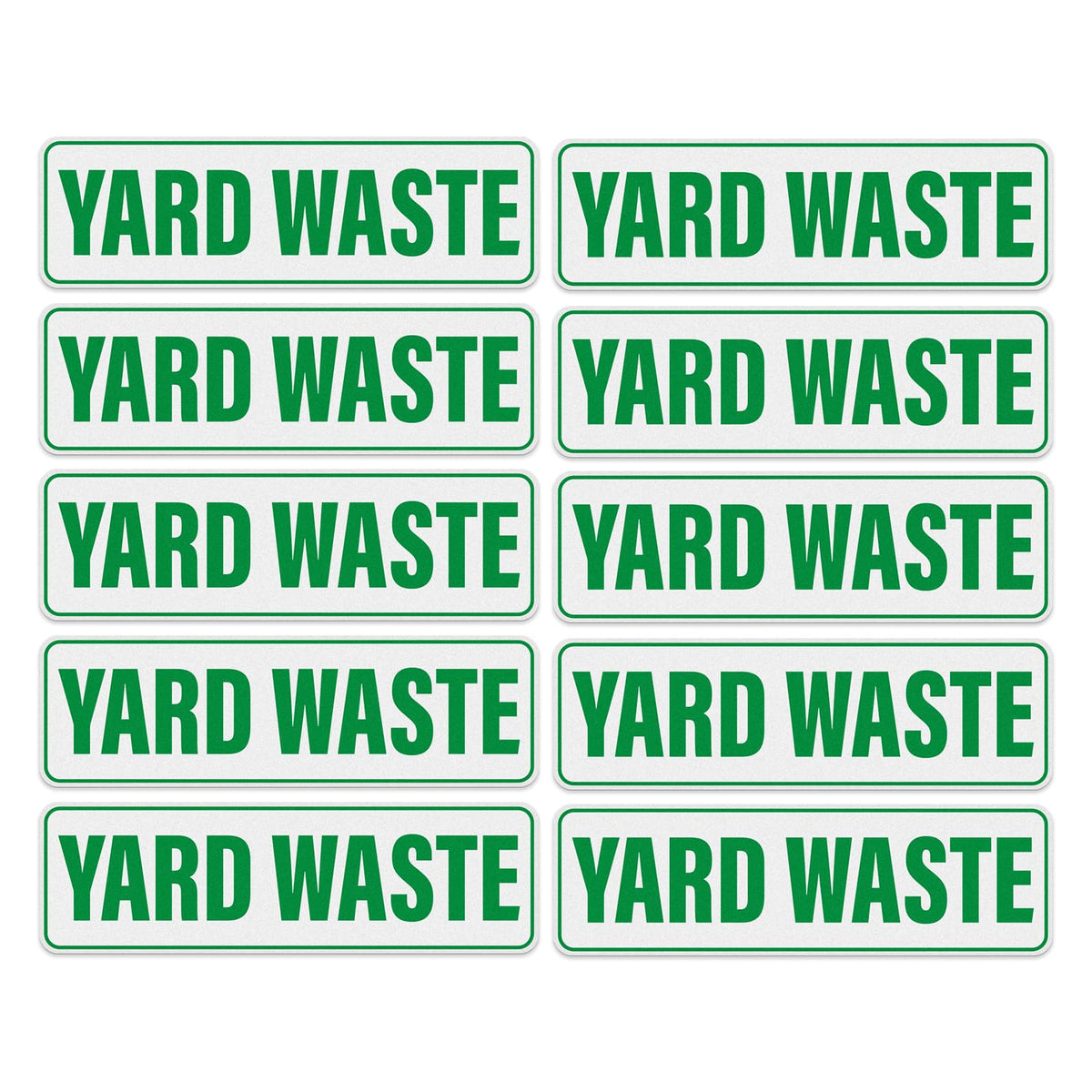 Anobell yard waste sticker on a can, high visibility for curbside recycling.