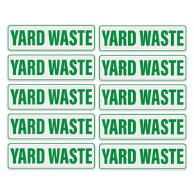 Anobell yard waste sticker on a can, high visibility for curbside recycling.