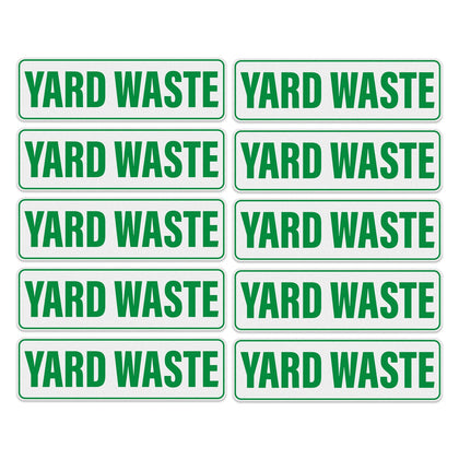 Anobell yard waste sticker on a can, high visibility for curbside recycling.