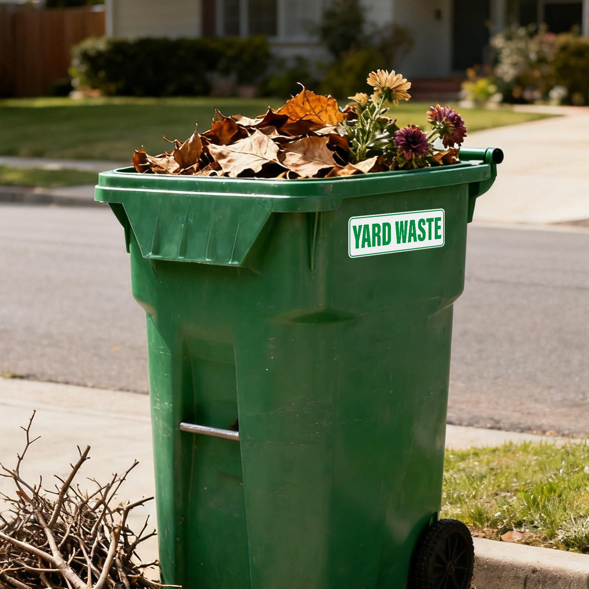 Anobell yard waste sticker being easy to apply with no tools.