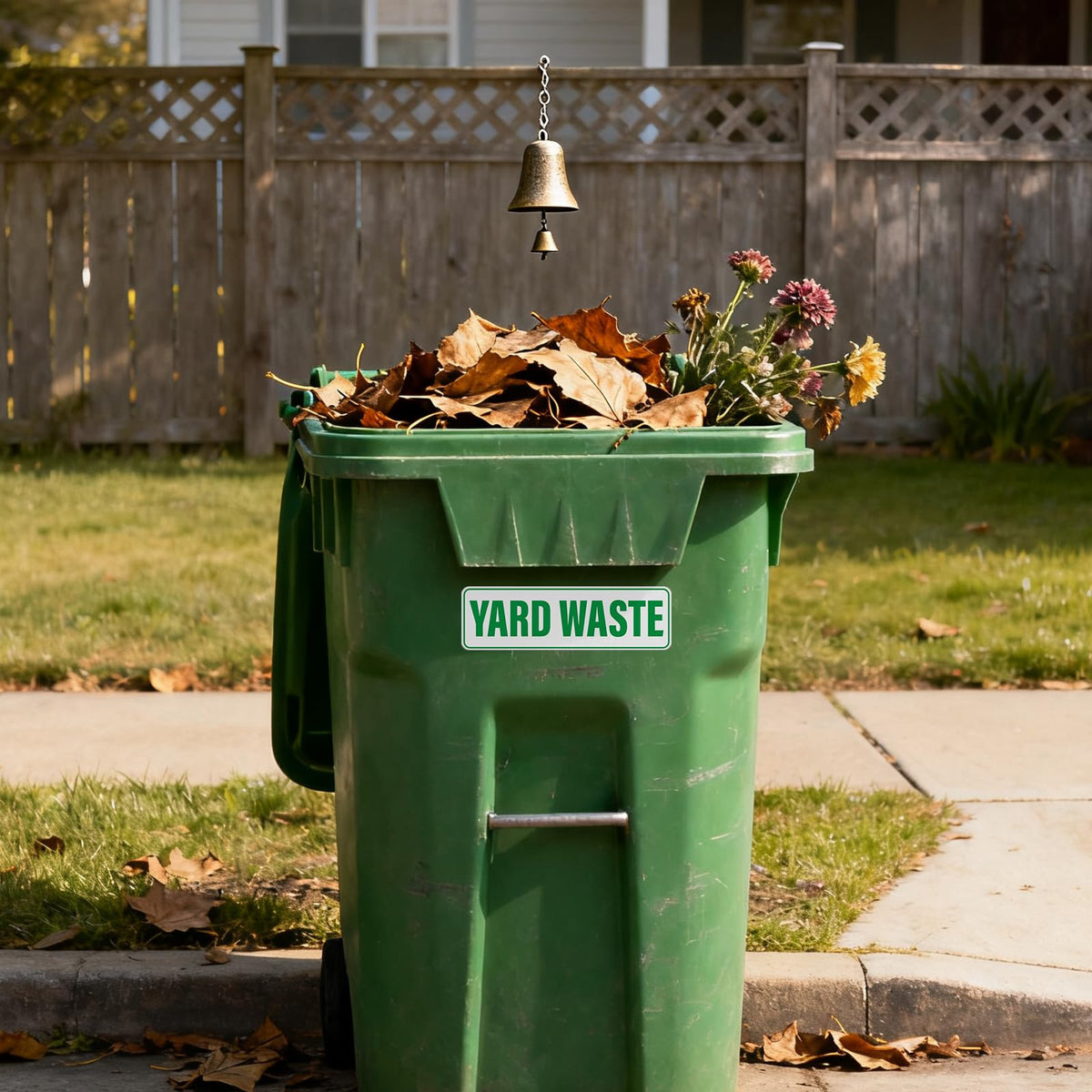 Anobell 10x3 inch yard waste sticker clearly marks the bin.