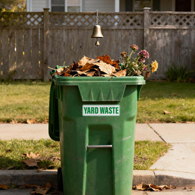 Anobell 10x3 inch yard waste sticker clearly marks the bin.