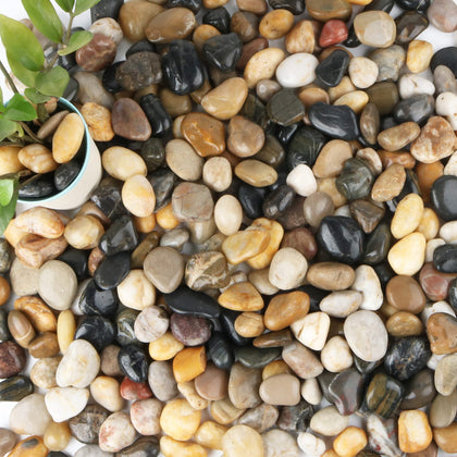 Anothera 18-lb bulk bag pebbles close-up showing natural stones for durable garden decor.
