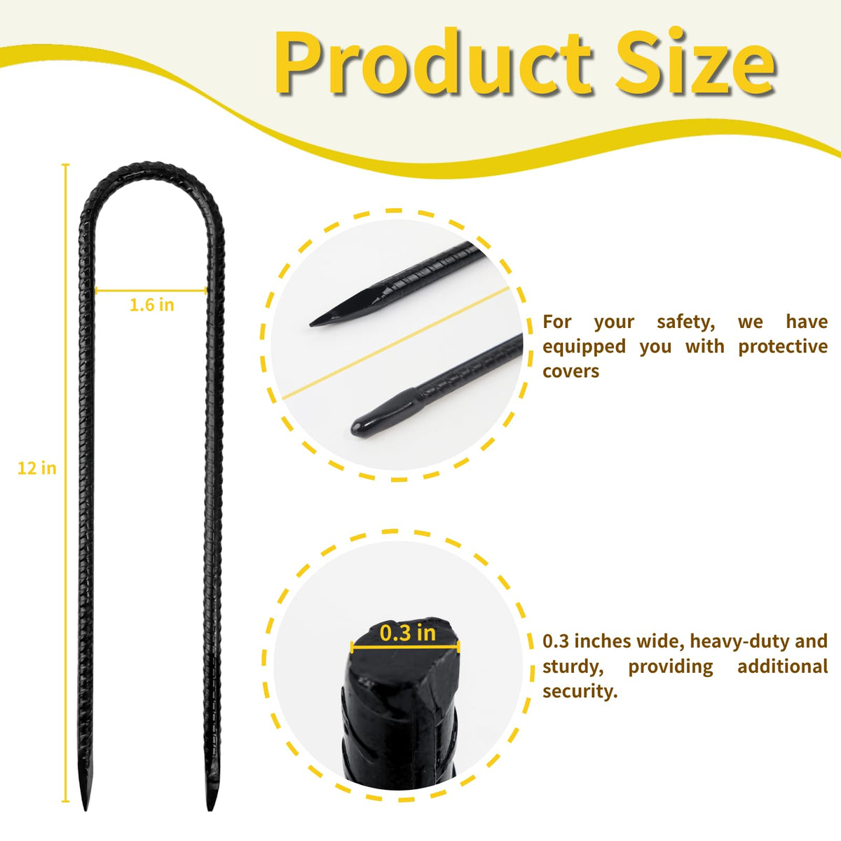 Anothera heavy-duty U-hook ground stake secured into soil for sturdy anchorage